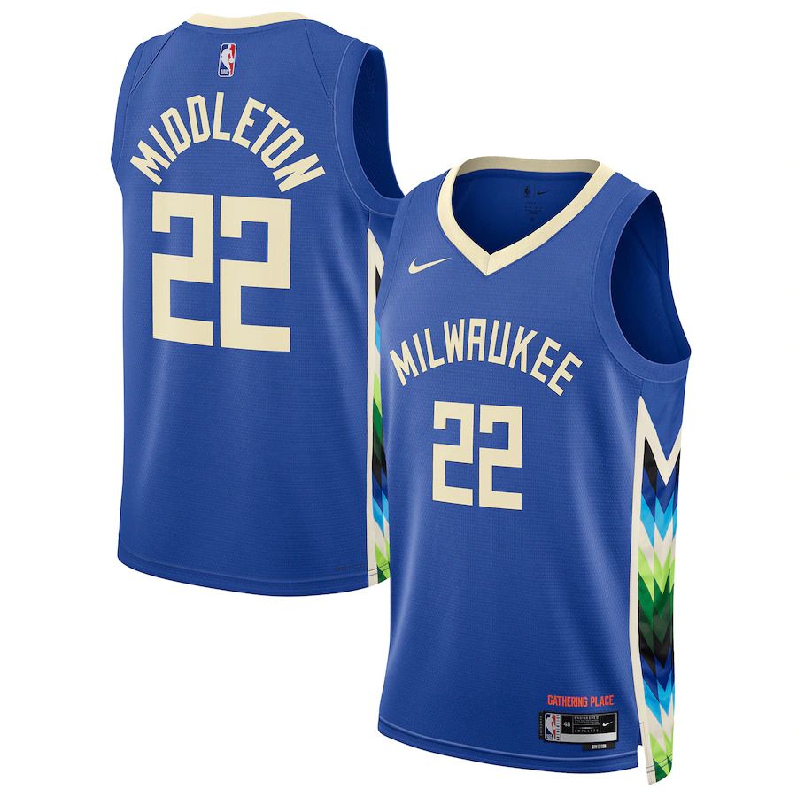 Men Milwaukee Bucks #22 Khris Middleton Nike Royal City Edition 2022-23 Swingman NBA Jersey->customized nba jersey->Custom Jersey